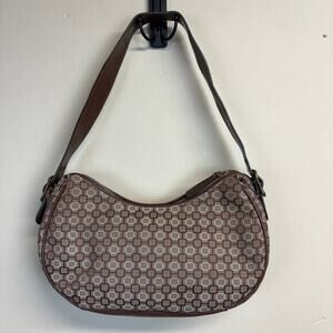 Vintage Nine West Y2K Brown Cream Geometric Lattice Pattern Shoulder Bag